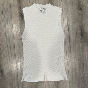 WHBM Sleeveless Ribbed Mock Neck Top | White | Size L